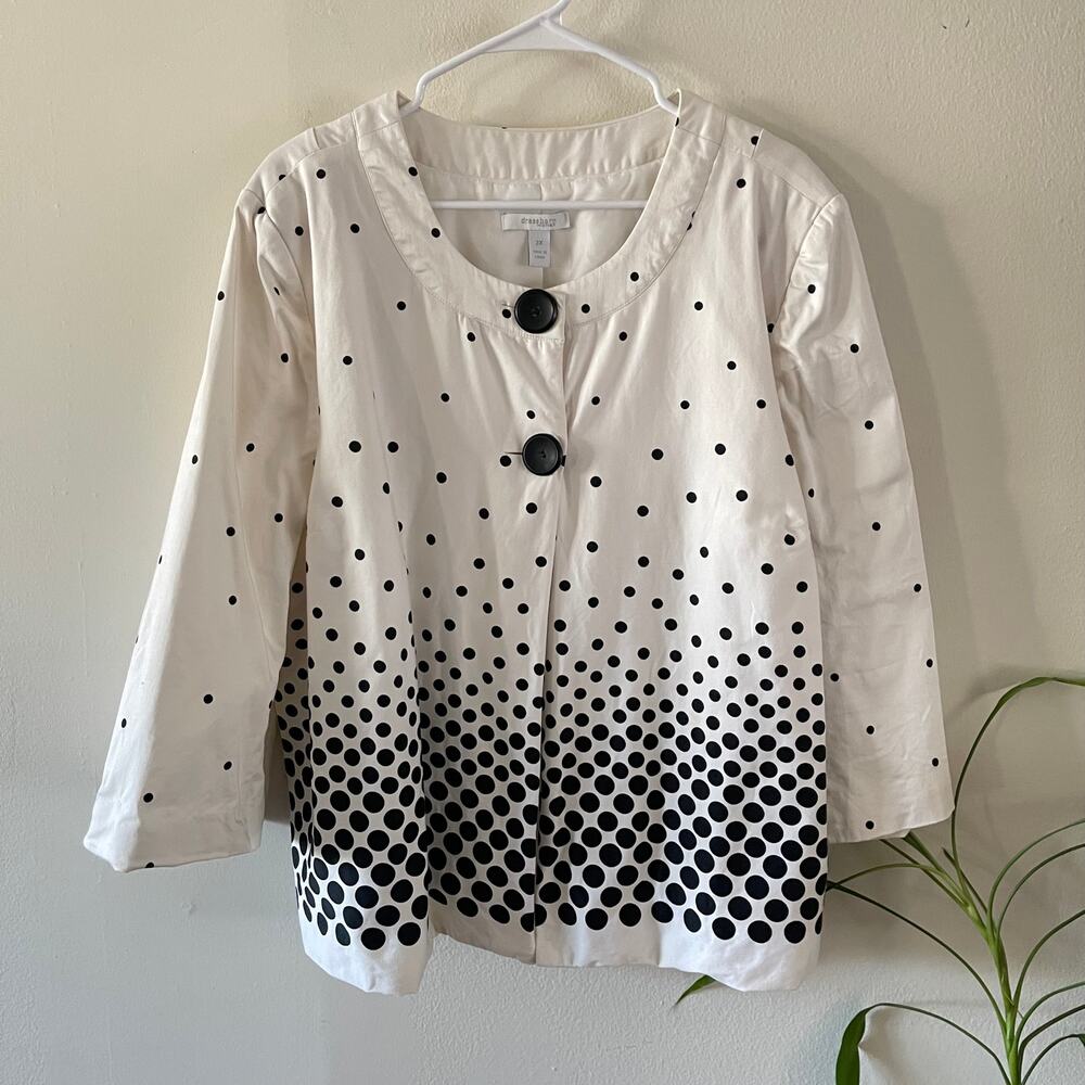 Dressbarn Ombre Polka Dot Cropped Jacket Womens 3X White Black 3/4 Sleeves
